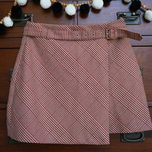 H&M Plaid Red Overlap Skirt with matching belt